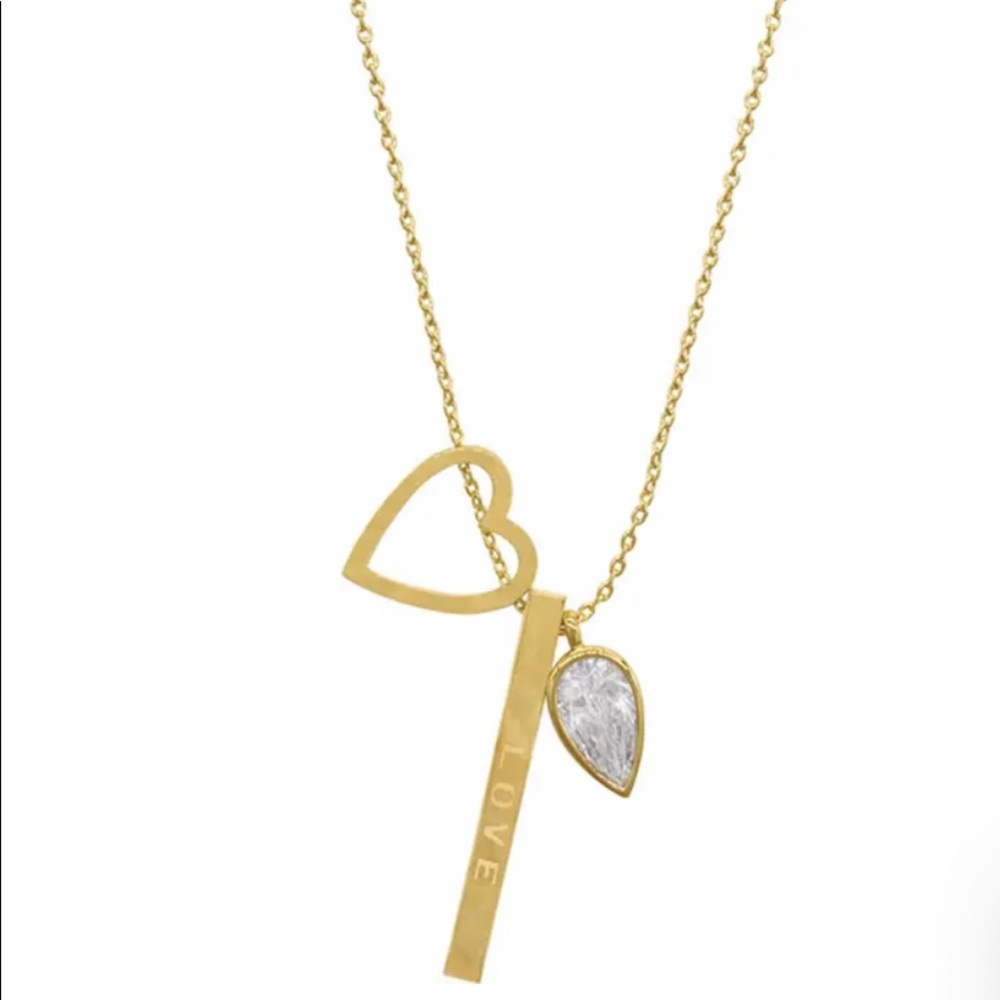 Swarovski Crystal, Bar, & Heart triple charm necklace.